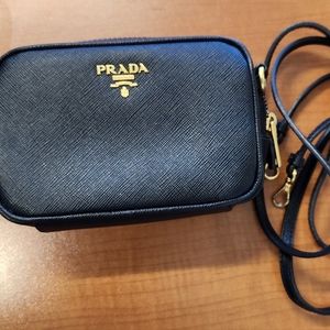 Prada Saffiano mini camera cross body bag black